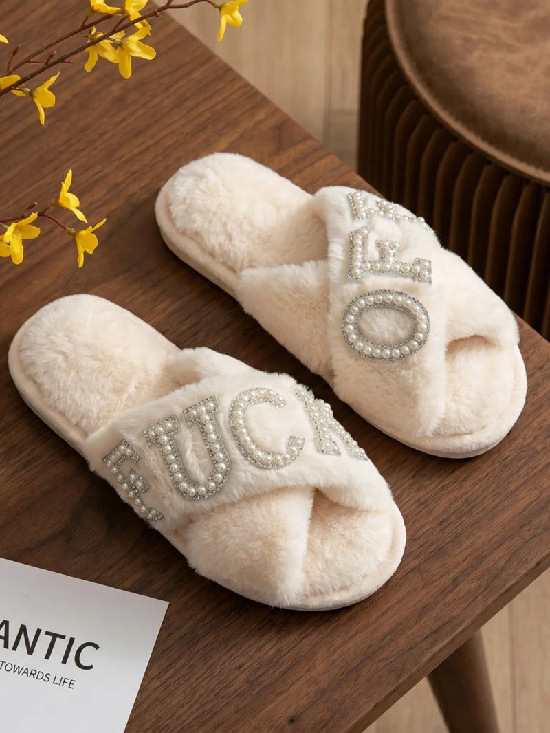 Plush Cross Strap Memory Foam Slippers