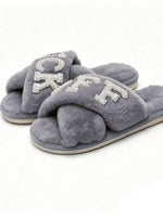 Plush Cross Strap Memory Foam Slippers