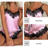 Striped V-Neck Lace Pajama Shorts Set