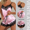 Striped V-Neck Lace Pajama Shorts Set