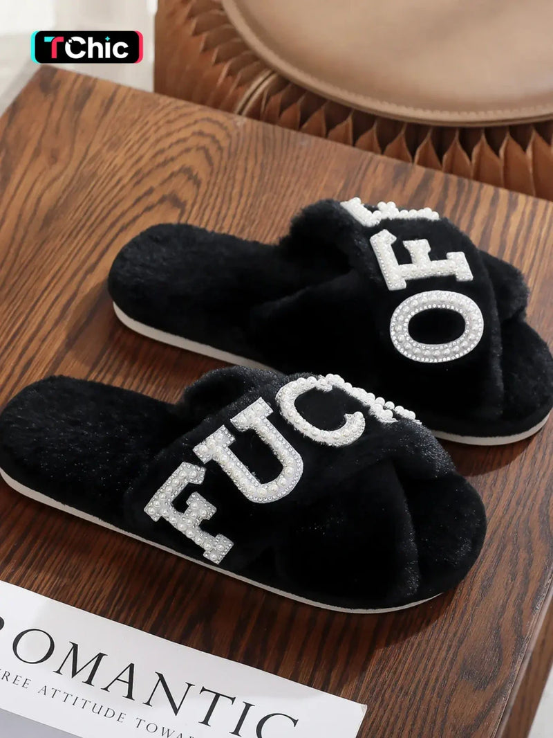 Plush Cross Strap Memory Foam Slippers