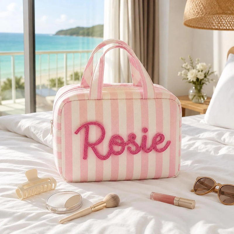 Personalized Expandable Striped Toiletry Bag