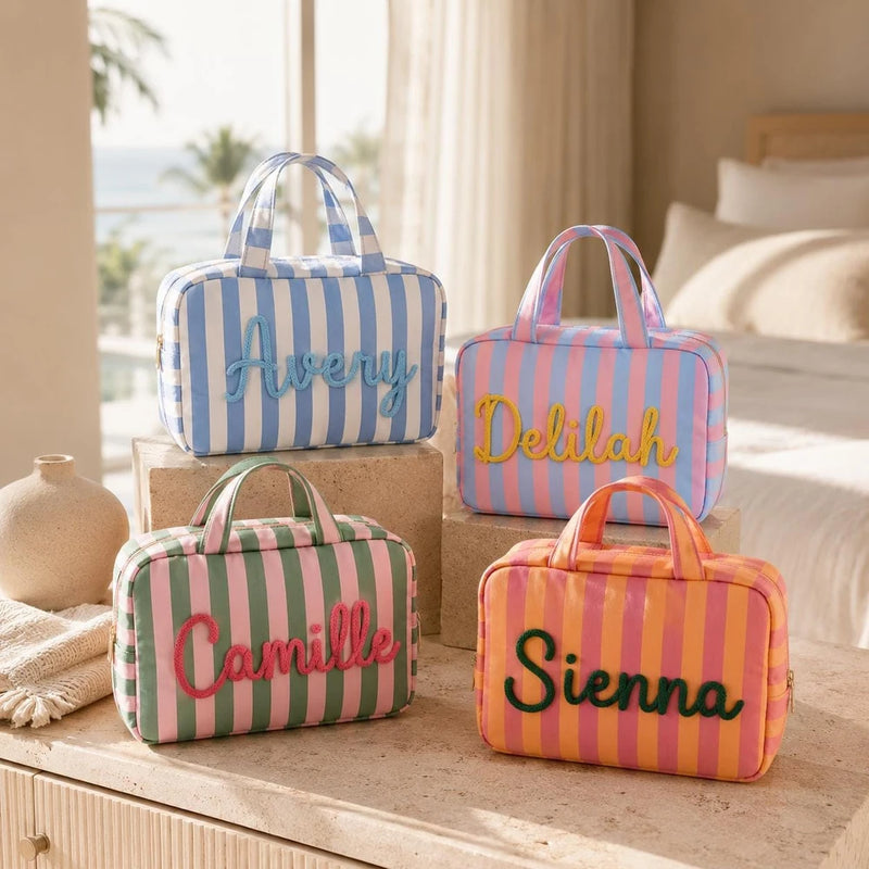 Personalized Expandable Striped Toiletry Bag
