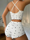 Heart Print Satin Pajama Set
