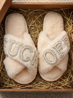 Plush Cross Strap Memory Foam Slippers